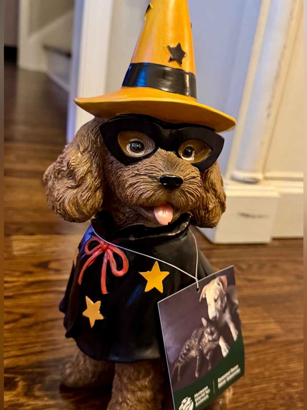 Halloween Spaniel Dog Figurine With Black Cape And Yellow Witch Hat